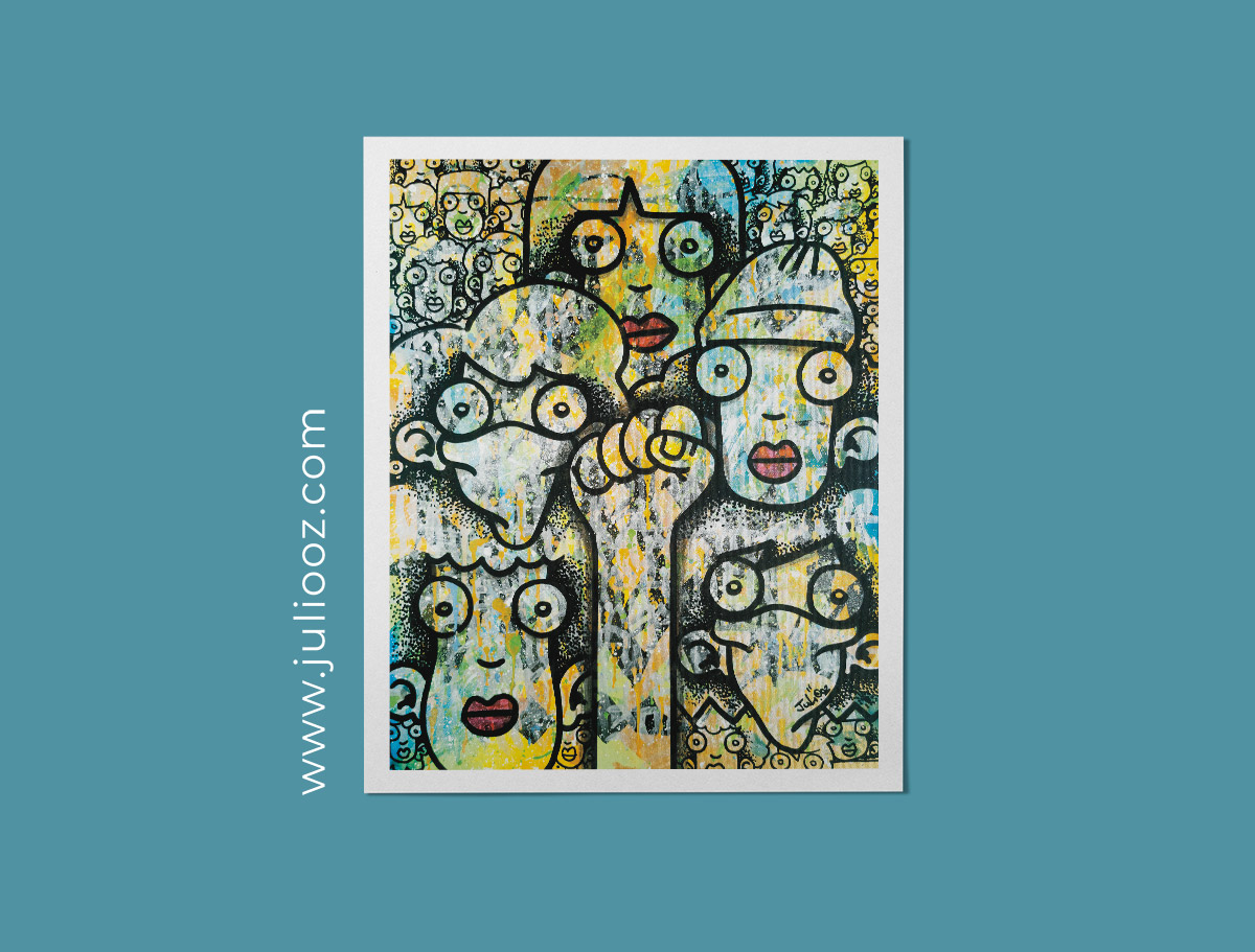 Illustration Grozieux Lutte street-art bras levé poing fermé visages expressifs - par Juliooz