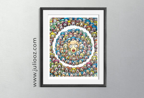 Illustration Mandaloz Grozieux mandala coloré yeux grands lèvres rouges - Par Juliooz
