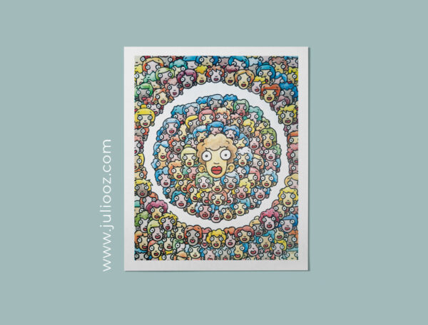 Illustration Mandaloz Grozieux mandala coloré yeux grands lèvres rouges - Par Juliooz
