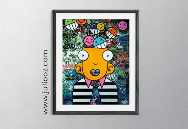 Illustration Grozieux Rêve de liberté buste street-art bulles colorées fond bleu vert noir - Par Juliooz