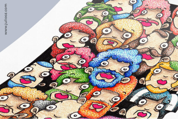 Illustration de visages masculins barbus colorés dans le style Grozieux – Par Juliooz