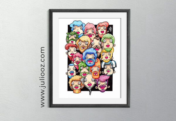 Illustration de visages masculins barbus colorés dans le style Grozieux – Par Juliooz