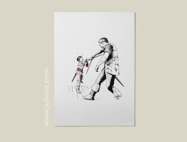 Portrait illustré "Combat d’Épées" – Duel pirate en noir et blanc – Juliooz