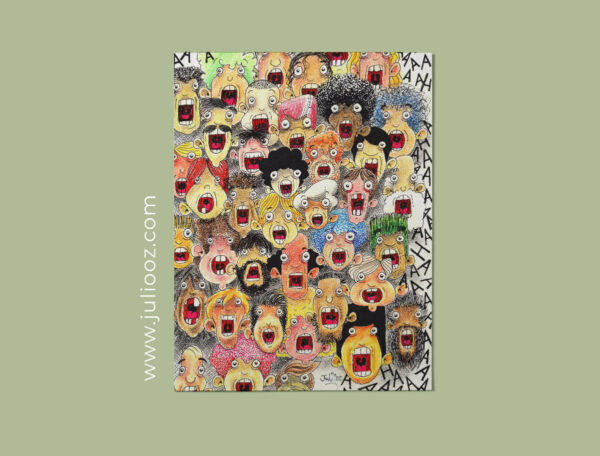 Dites ah - Illustration Grozieux colorée de visages avec bouche ouverte, style dessin au feutre et crayons de couleur - par Juliooz