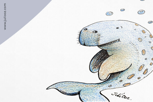 Dugong illustration noir et blanc avec halo bleu – Juliooz