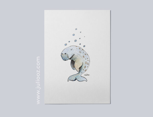 Dugong illustration noir et blanc avec halo bleu – Juliooz