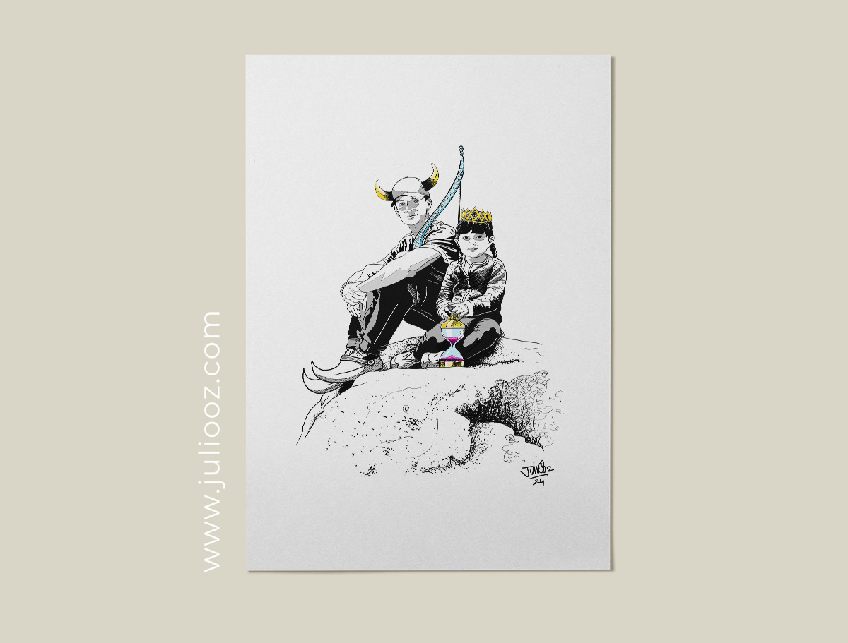 Portrait illustré HD Les Gardiens du Temps – Enfants en forêt bretonne – Juliooz