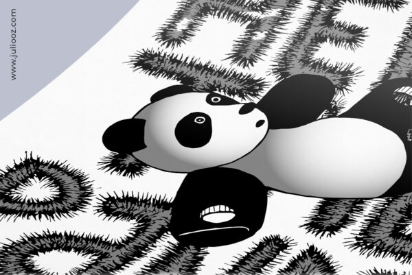 Help the panda – Illustration d’un panda avec en arrière plan “HELP THE PANDA” par Juliooz - Noir et blanc