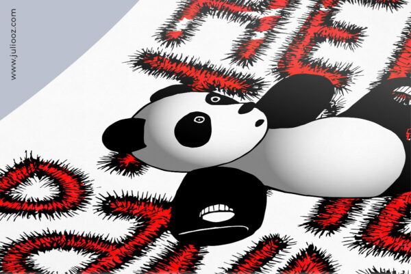 Help the panda – Illustration d’un panda avec en arrière plan “HELP THE PANDA” par Juliooz - Rouge