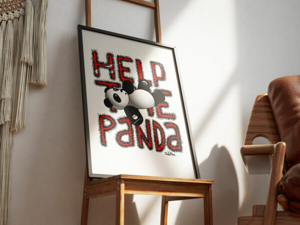 Help the panda – Illustration d’un panda avec en arrière plan “HELP THE PANDA” par Juliooz - Rouge