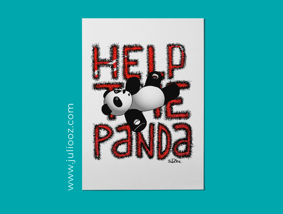 Help the panda – Illustration d’un panda avec en arrière plan “HELP THE PANDA” par Juliooz - Rouge