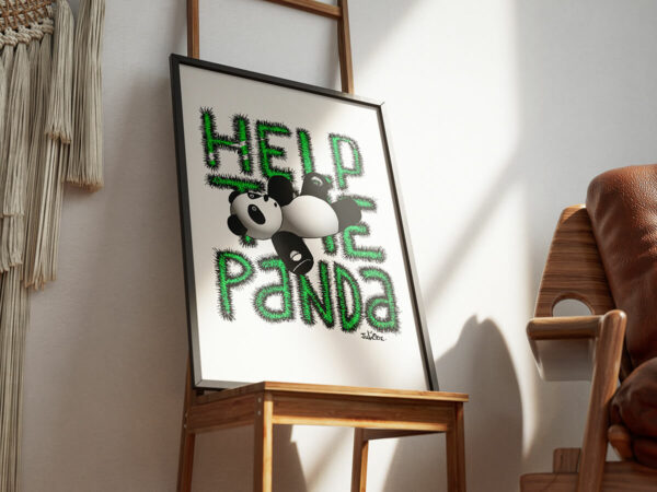 Help the panda – Illustration d’un panda avec en arrière plan “HELP THE PANDA” par Juliooz - Vert