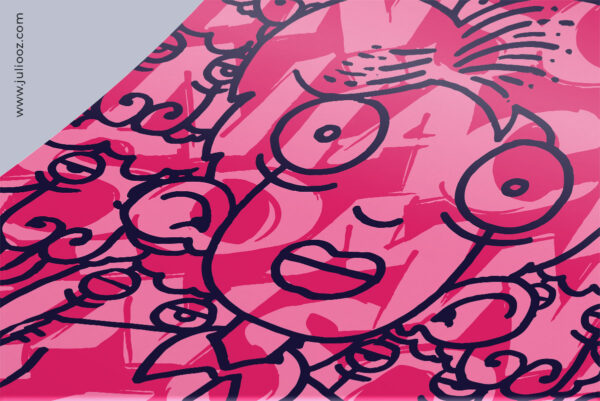 Illustration Insomniac Grozieux feutre noir épais, moutons enchevêtrés et lettrage gothique multicolore - Par Juliooz