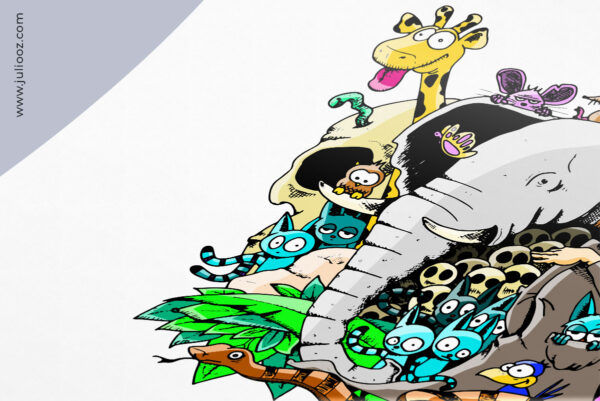 Illustration Jungle Doodles en couleurs, pleine de détails – Juliooz