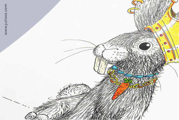 Illustration de lapin urbain avec accessoires dorés et couronne – Juliooz