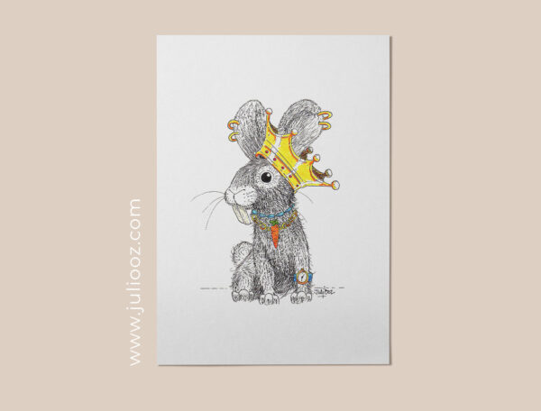 Illustration de lapin urbain avec accessoires dorés et couronne – Juliooz