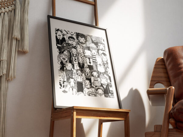 Illustration "Les gens" – Dessin noir et blanc de personnages stylisés entremêlés - Par Juliooz