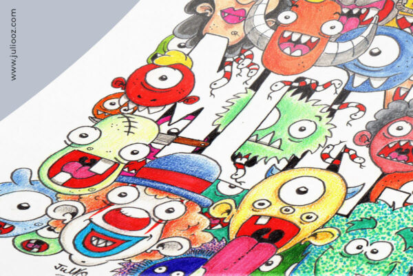 Illustration Monsters Grozieux doodle monstres enfants colorés - par Juliooz