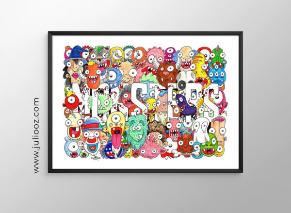 Illustration Monsters Grozieux doodle monstres enfants colorés - par Juliooz