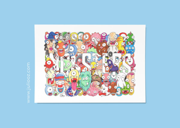 Illustration Monsters Grozieux doodle monstres enfants colorés - par Juliooz
