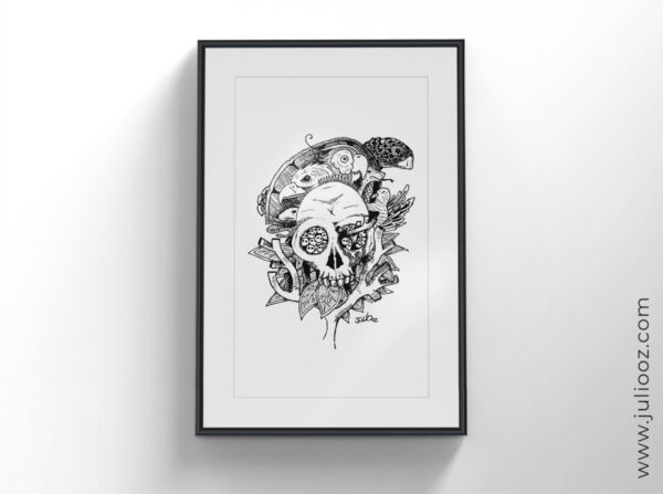 Illustration contemporaine d’une nature morte en noir & blanc par Juliooz