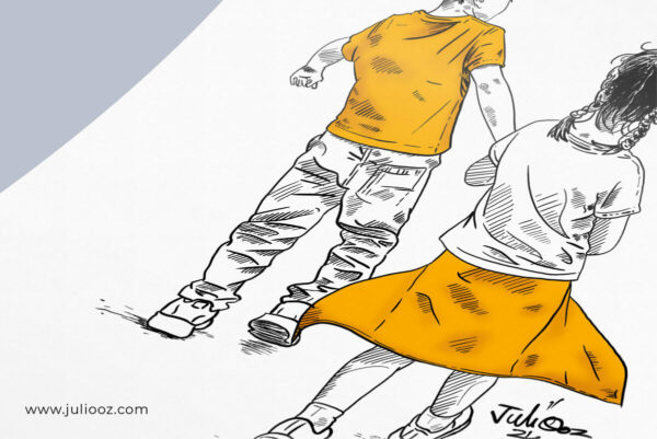 Portrait illustré de Pablo & Lily – Enfants main dans la main – Juliooz