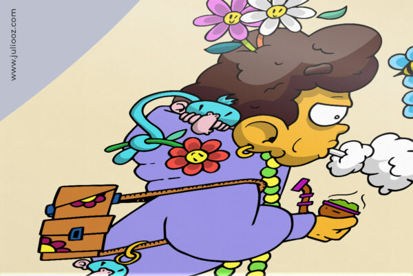 Illustration Pacoz Grozieux personnage tablette sac à dos singe - Par Juliooz
