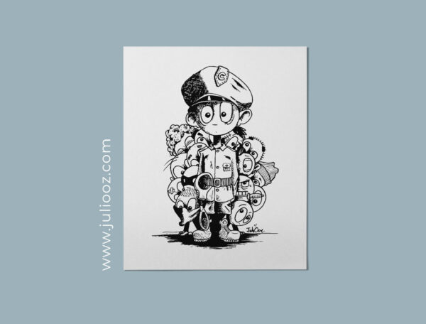Illustration "Police" – Scène humoristique en noir et blanc avec policiers et bandits - par Juliooz