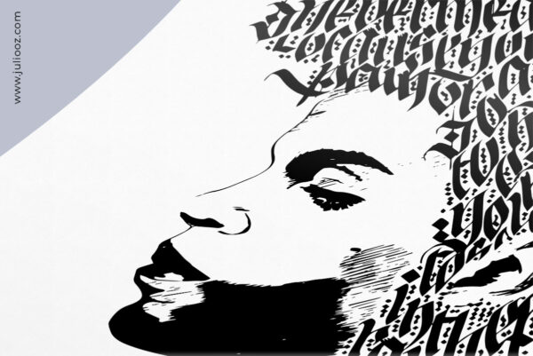 Portrait de Prince en calligraphie gothique – Purple Rain illustration - Par Juliooz