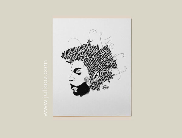 Portrait de Prince en calligraphie gothique – Purple Rain illustration - Par Juliooz