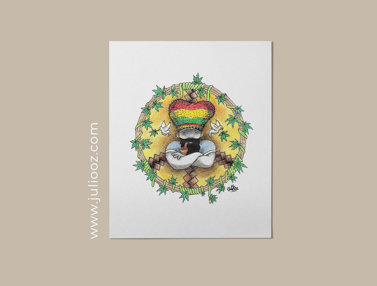 Illustration "Rastaman" – Affiche reggae Peace & Love par Juliooz