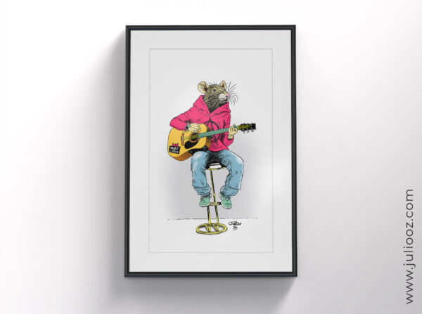 Illustration d’un rat jouant de la guitare électrique – Juliooz