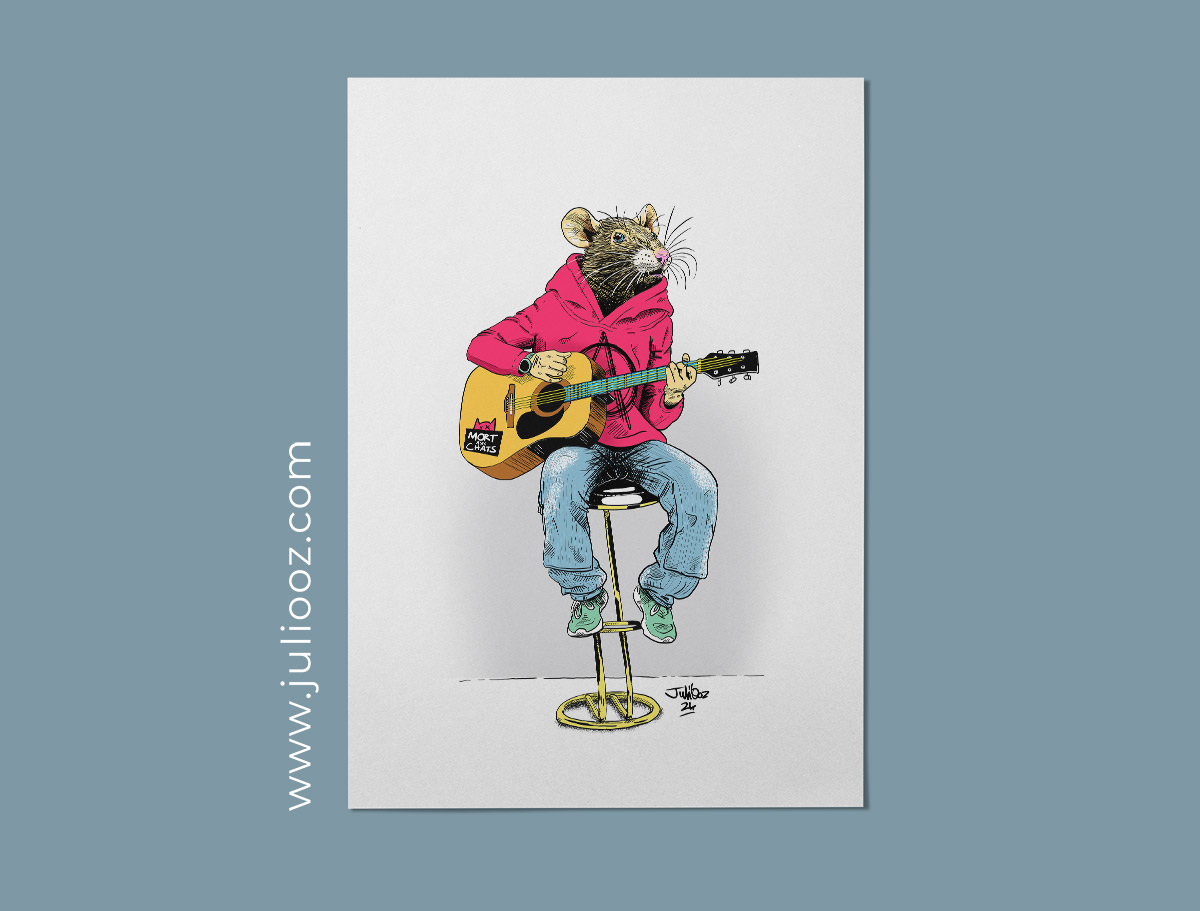 Illustration d’un rat jouant de la guitare électrique – Juliooz
