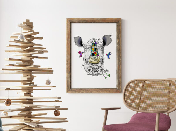 Illustration d’un rhinocéros stylisé – Œuvre de Juliooz en encre et crayon