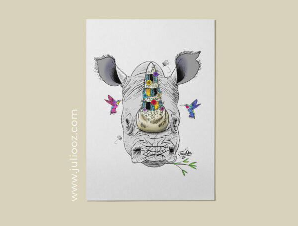 Illustration d’un rhinocéros stylisé – Œuvre de Juliooz en encre et crayon