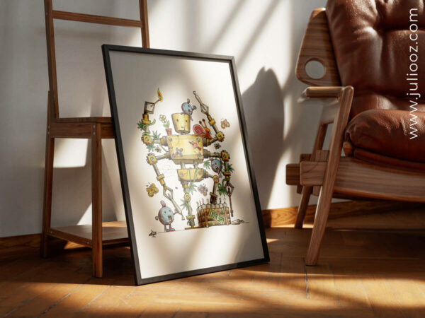 Illustration "Roboz" – Robot et cannabis, affiche décalée par Juliooz