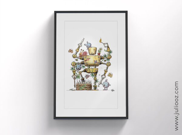Illustration "Roboz" – Robot et cannabis, affiche décalée par Juliooz