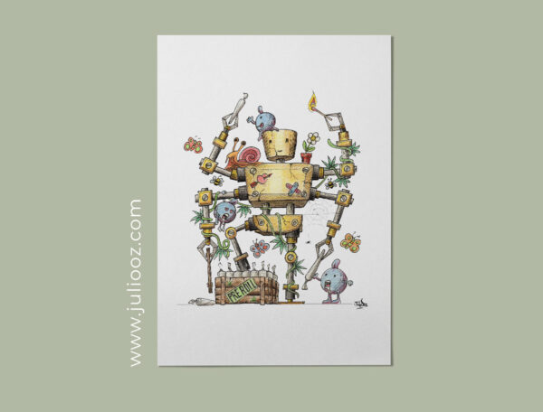 Illustration "Roboz" – Robot et cannabis, affiche décalée par Juliooz