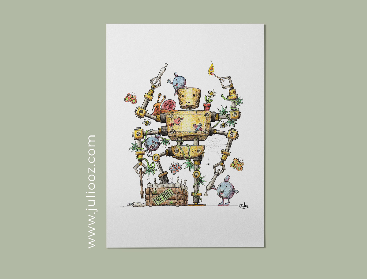 Illustration "Roboz" – Robot et cannabis, affiche décalée par Juliooz
