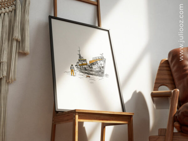Illustration "Rouille" – Vieil homme et navire rouillé en numérique par Juliooz
