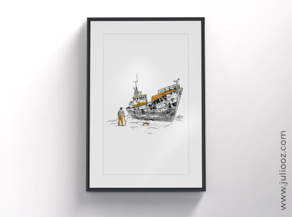 Illustration "Rouille" – Vieil homme et navire rouillé en numérique par Juliooz