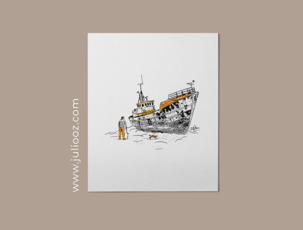 Illustration "Rouille" – Vieil homme et navire rouillé en numérique par Juliooz