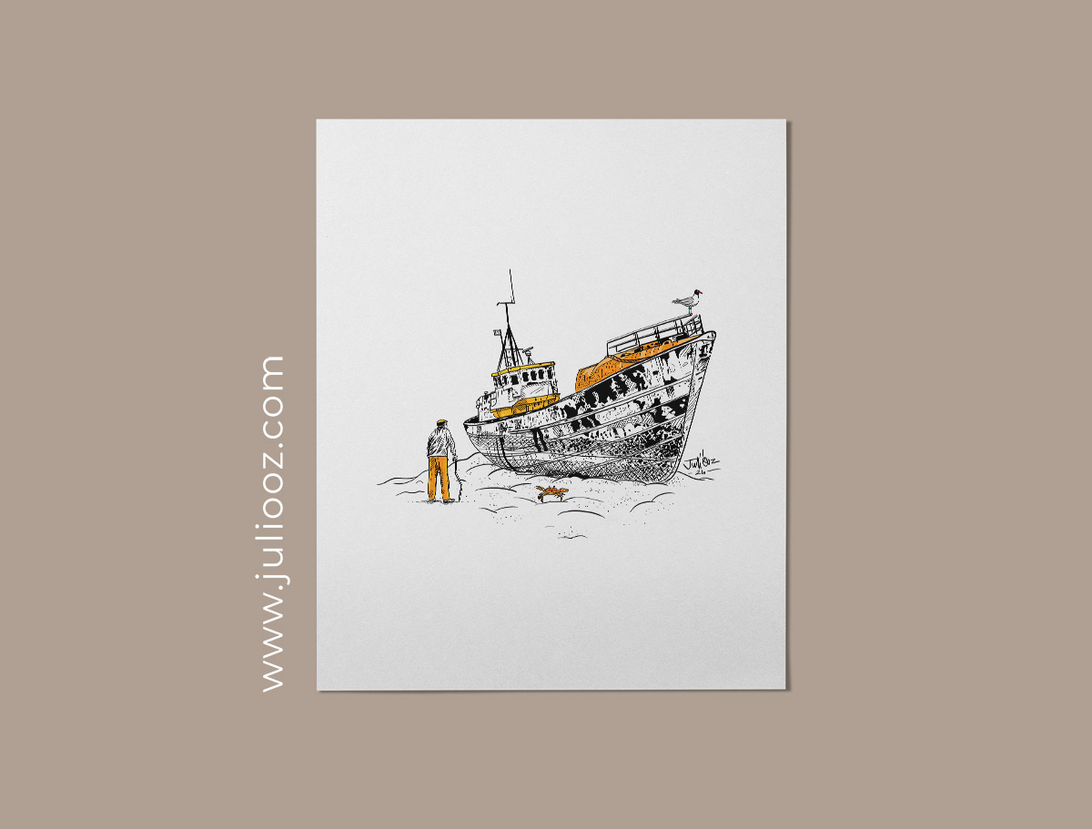 Illustration "Rouille" – Vieil homme et navire rouillé en numérique par Juliooz
