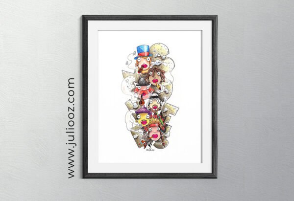 Illustration Smokers Grozieux visages fumée cigare pipe narguilé - par Juliooz