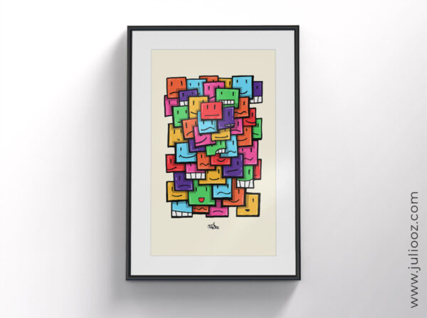 Illustration "Têtes au carré" – Art contemporain - Cubes expressifs colorés à télécharger par Juliooz