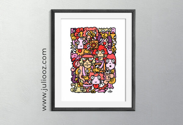 Illustration TIME Grozieux visages horloges formes abstraites rouges violets - par Juliooz