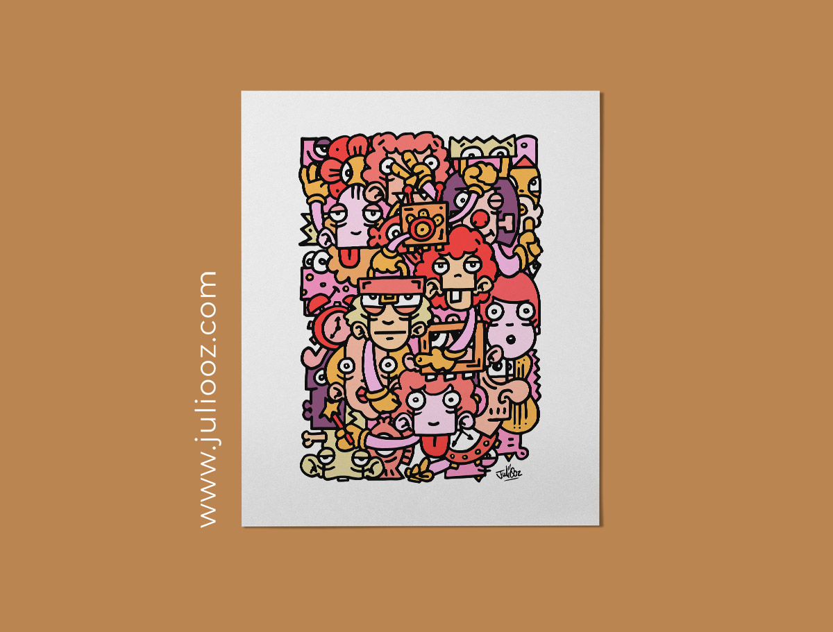 Illustration TIME Grozieux visages horloges formes abstraites rouges violets - par Juliooz
