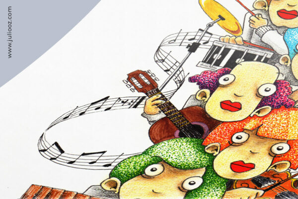 Illustration ZIKOS Grozieux musiciens partition et notes de musique de Juliooz