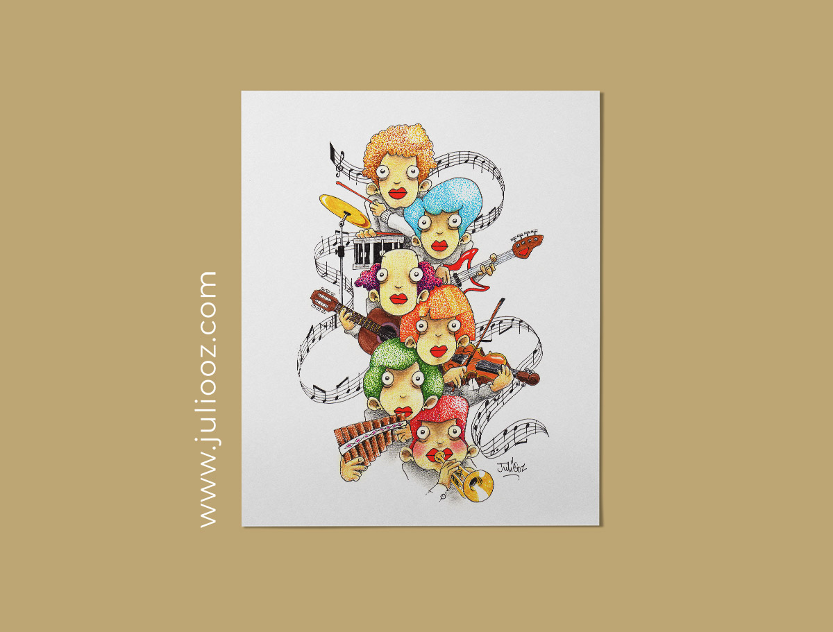 Illustration ZIKOS Grozieux musiciens partition et notes de musique de Juliooz