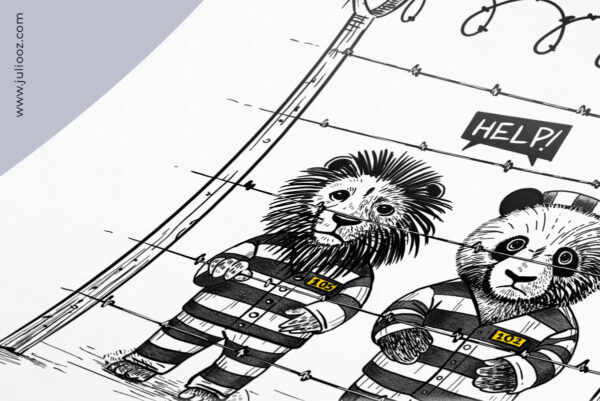 Illustration noir et blanc d’animaux de zoo en style graphique – Juliooz